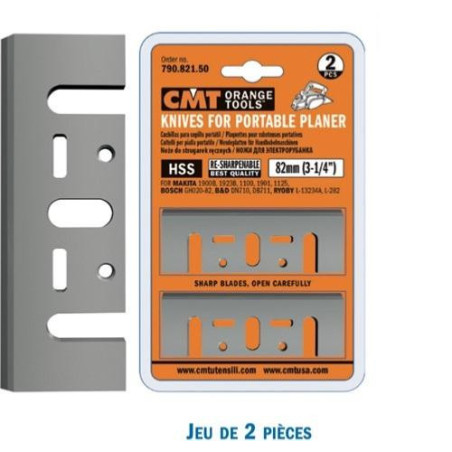 JEU DE 2 FERS ACIER HSS POUR RABOT PORTATIF MAKITA.