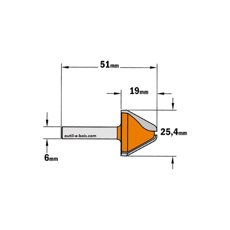 Fraise Profilée 20° Pour CNC - Tige 6,35mm (1/4") - Pour Gravure Sur Bois, Métal, Plastique - Longueur 55mm