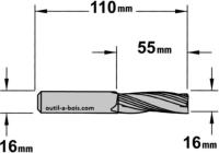 Fraise à Défoncer CMT Hélicoïdale NEGATIVE 3 Coupes - Diamètre 16 mm -  Hauteur 55 mm - Queue de 16 mm