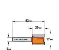 Fraise à Défoncer Carbure CMT - Diamètre 17 mm - Hauteur 20 mm - Queue de 6 mm