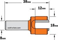 Fraise à Défoncer Carbure CMT - Diamètre 18 mm -  Hauteur 12 mm - Queue de 8 mm