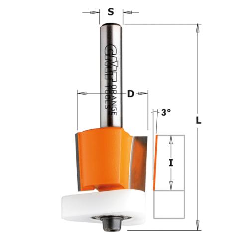 Fraise à Affleurer pour mélaminé - Diamètre 12.7 mm -  Hauteur 12.7 mm - Queue de 6 mm avec roulement