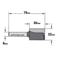Fraise à Défoncer Carbure CMT - Diamètre 22 mm -  Hauteur 30 mm - Queue de 8 mm