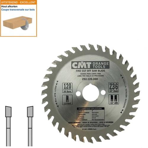 Lame circulaire CMT pour coupes transversales pour portatives - Diamètre 120mm - Alésage 20mm - 36 dents alternées - Ep 1,8/1,2 - CMT Orange tools