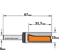 Fraise à Défoncer Carbure CMT - Diamètre 15 mm -  Hauteur 31,7 mm - Queue de 6 mm avec roulement