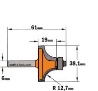 Fraise CMT pour quart de rond - Rayon 12,7mm - queue de 6mm