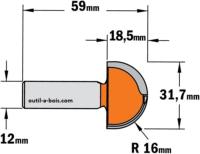 Fraise à gorge CMT - Rayon 16 mm - Queue de 12 mm