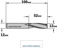Fraise à Défoncer CMT Hélicoïdale EBAUCHE - Diamètre 12 mm -  Hauteur 52 mm - Queue de 12 mm