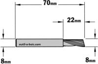 Fraise à Défoncer CMT Hélicoïdale POSITIVE 1 Coupe - Diamètre 8 mm -  Hauteur 22 mm - Queue de 8 mm