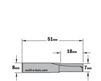 Fraise à Défoncer Carbure CMT - Diamètre 7 mm -  Hauteur 18 mm - Queue de 8 mm