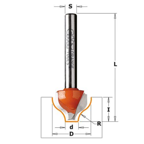 Fraise à gorge pofilée CMT - Diamètre 12,7 mm - Rayon 2 mm - Queue de 8mm