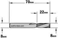 Fraise à Défoncer CMT Hélicoïdale NEGATIVE - Diamètre 8 mm -  Hauteur 22 mm - Queue de 8 mm