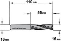 Fraise à Défoncer CMT Hélicoïdale POSITIVE 3 Coupes - Diamètre 16 mm -  Hauteur 55 mm - Queue de 16 mm