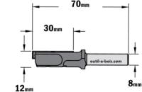 Fraise à Défoncer CMT à Plaquettes - Diamètre 12 mm -  Hauteur 30 mm - Queue de 8 mm