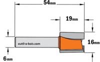 Fraise à Défoncer Carbure CMT - Diamètre 16 mm - Hauteur 19 mm - Queue de 6 mm