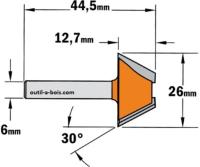 Fraise à chanfreiner CMT - Angle 30°  - Queue de 6 mm