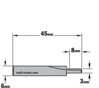 Fraise à Défoncer Carbure CMT - Diamètre 3 mm - Hauteur 8 mm - Queue de 6 mm