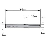 Fraise à Défoncer Carbure CMT - Diamètre 5 mm -  Hauteur 18 mm - Queue de 6 mm