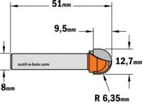 Fraise à gorge CMT - Rayon 6,35  mm - Queue de 8 mm
