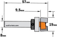 Fraise à Defoncer Carbure CMT pour le polissage - Diamètre 19 mm -  Hauteur 9.5 mm - Queue de 8 mm avec roulement