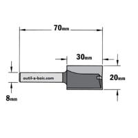 Fraise à Défoncer Carbure CMT - Diamètre 20 mm -  Hauteur 30 mm - Queue de 8 mm