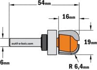 Fraise CMT pour plateau en bois - Diamètre 19 mm - Rayon 6,4 mm - Queue de 6 mm avec roulement