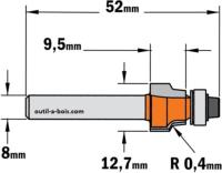 Fraise à Affleurer pour mélaminé - Rayon 0.4 mm - Queue de 8 mm avec roulement