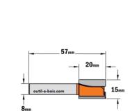 Fraise à Défoncer Carbure CMT - Diamètre 15 mm -  Hauteur 20 mm - Queue de 8 mm