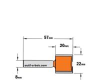 Fraise à Défoncer Carbure CMT - Diamètre 22 mm -  Hauteur 20 mm - Queue de 8 mm