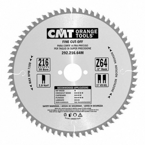 Lame circulaire CMT pour coupes transversales pour portatives - Diamètre 165mm - Alésage 20mm - 40 dents alternées - Ep 2,6/1,6 - CMT Orange tools