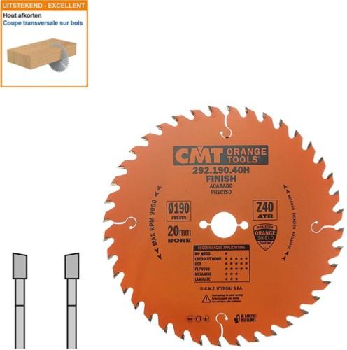 Lame circulaire CMT pour coupes transversales pour portatives - Diamètre 190mm - Alésage 20mm - 40 dents alternées - Ep 2,6/1,6 - CMT Orange tools