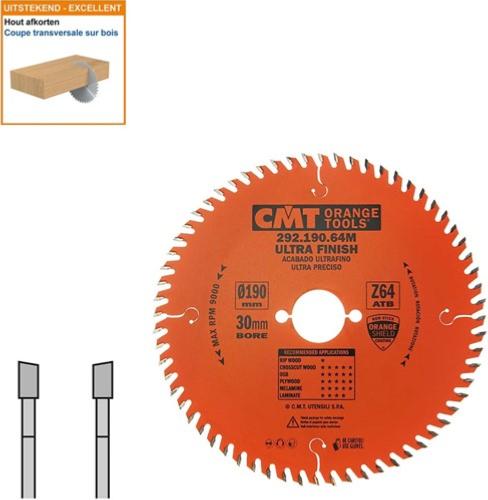 Lame circulaire CMT pour coupes transversales pour portatives - Diamètre 190mm - Alésage 30mm - 64 dents alternées - Ep 2,6/1,6 - CMT Orange tools