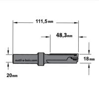 Fraise CMT à Plaquettes - Diamètre 18 mm -  Hauteur 48.3 mm - Queue de 20 mm