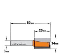 Fraise à Défoncer Carbure CMT - Diamètre 14 mm -  Hauteur 20 mm - Queue de 6 mm