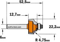 Fraise CMT pour quart de rond (petit roulement) - Rayon 4,75mm - queue de 6mm