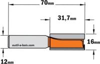 Fraise à Défoncer Carbure CMT - Diamètre 16 mm -  Hauteur 31.7 mm - Queue de 12 mm