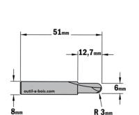 Fraise à gorge CMT - Rayon 3 mm - Queue de 8 mm