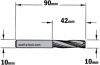 Fraise à Défoncer CMT Hélicoïdale POSITIVE 3 Coupes - Diamètre 10 mm -  Hauteur 42 mm - Queue de 10 mm
