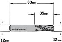 Fraise à Défoncer CMT Hélicoïdale POSITIVE 3 Coupes - Diamètre 12 mm -  Hauteur 35 mm - Queue de 12 mm
