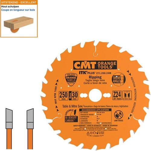 Lame circulaire CMT - Diamètre 250mm - Alésage 30mm - 24 dents alternées - Ep 2,4/1,6 - CMT Orange tools