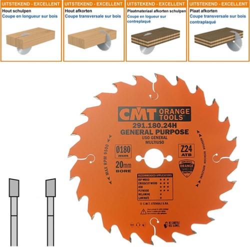 Lame circulaire CMT pour coupes transversales pour portatives - Diamètre 180mm - Alésage 20mm - 24 dents alternées - Ep 2,6/1,6 - CMT Orange tools