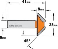 Fraise à chanfreiner CMT - Angle 45° - Queue de 8 mm 