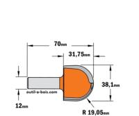 Fraise à gorge CMT - Rayon 19 mm - Queue de 12 mm