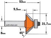 Fraise à chanfreiner CMT - Angle 45° - Hauteur 9,5 mm - Queue de 8 mm avec roulement