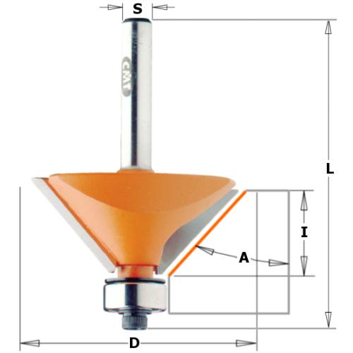 Fraise à chanfreiner CMT - Angle 25°  - Queue de 6 mm avec roulement