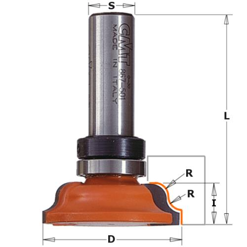 Fraise CMT pour moulures décoratives avec roulement, rayon 4 mm, queue de 12 mm, série courte - CMT 967.501.11B