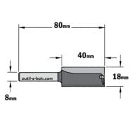 Fraise à Défoncer Carbure CMT - Diamètre 18 mm -  Hauteur 40 mm - Queue de 8 mm