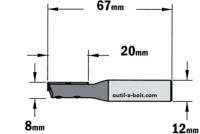 Fraise à Défoncer CMT à Plaquettes - Diamètre 8 mm -  Hauteur 20 mm - Queue de 12 mm