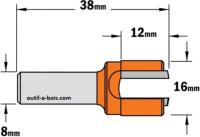 Fraise à Défoncer Carbure CMT - Diamètre 16 mm -  Hauteur 12 mm - Queue de 8 mm