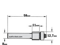 Fraise à Affleurer CMT au diamant - Diamètre 12.7 mm -  Hauteur 11 mm - Queue de 8 mm avec roulement